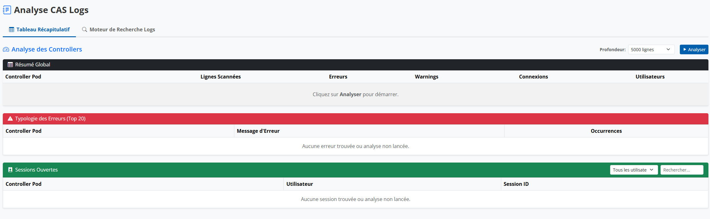 Interface Analyse des Logs CAS - Monitoring SAS Viya 4 sur OpenShift avec OpsBuddy