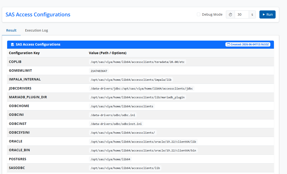 Interface SAS Access Configuration - Monitoring SAS Viya 4 sur OpenShift avec OpsBuddy