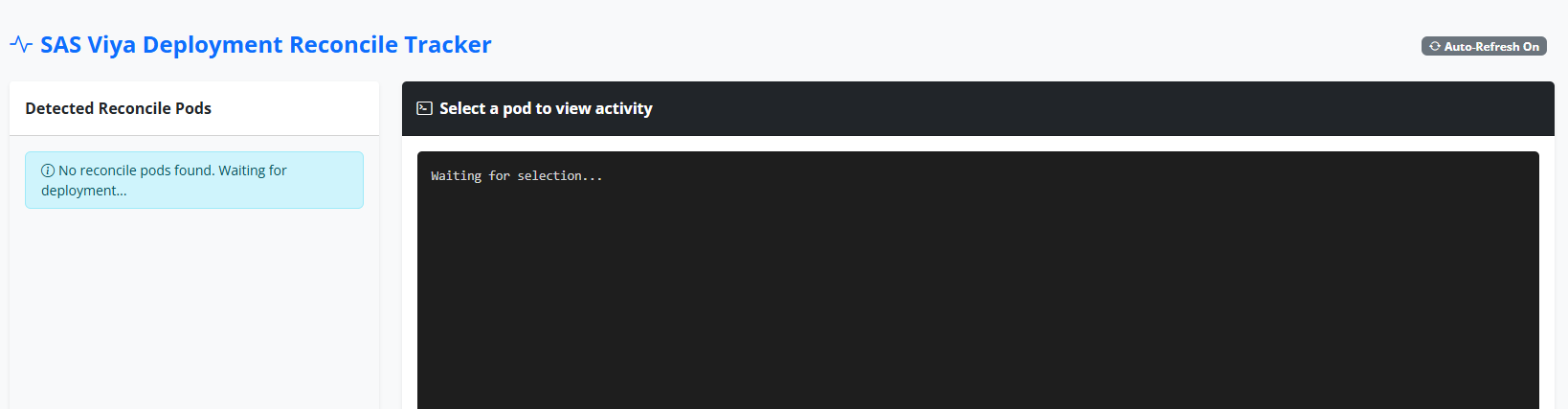 Interface SAS Viya Deployment Reconcile Tracker - Monitoring SAS Viya 4 sur OpenShift avec OpsBuddy