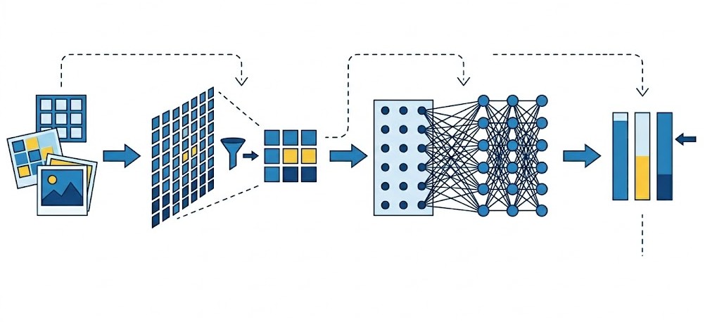 Schéma conceptuel de l'exemple : Assemblage d'un réseau CNN de bout en bout