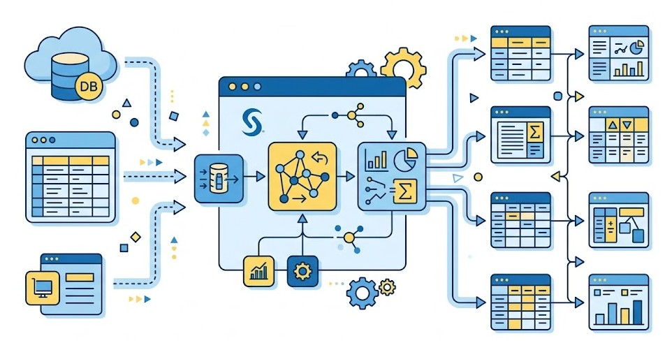 Schéma conceptuel de l'exemple : Analyse avancée avec algorithme UNIONFIND et statistiques