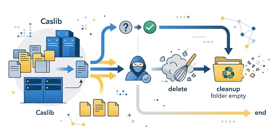 Schéma conceptuel de l'exemple : Suppression furtive avec tentative de nettoyage