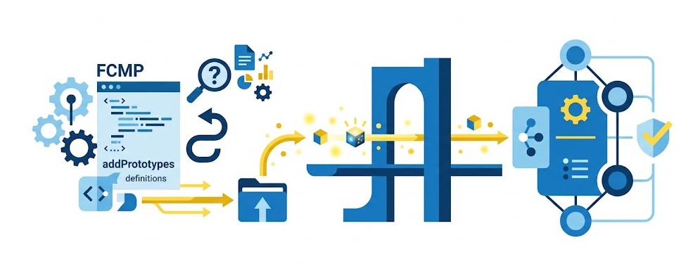 Quel est l'objectif du paramètre bridgeFile dans l'action addPrototypes ?