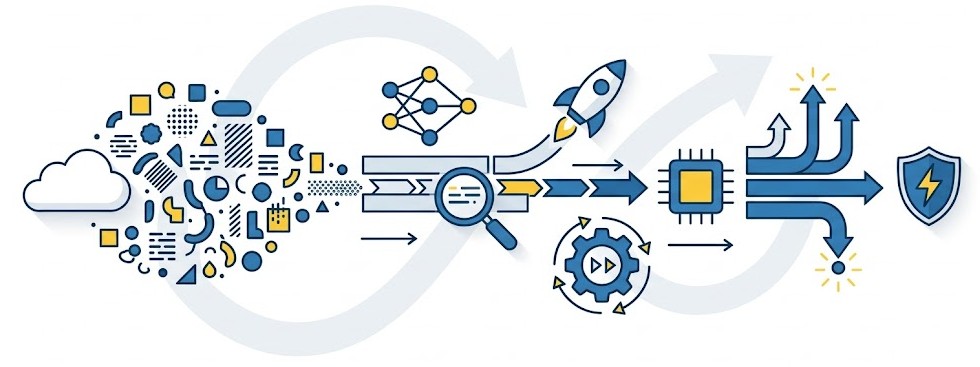 Quels sont les mécanismes techniques intégrés pour propulser l'inférence sur des flux massifs de données textuelles non structurées ?
