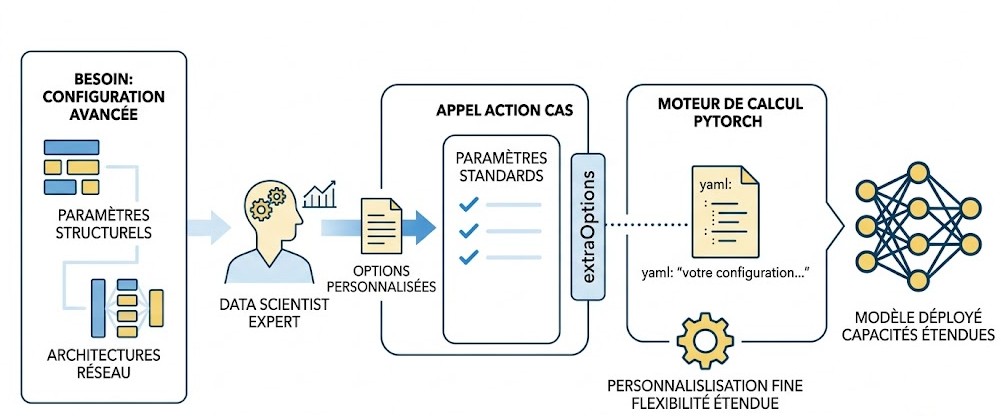 Schéma : Comment puis-je transmettre des configurations complexes PyTorch qui ne sont pas exposées nativement dans les paramètres de l'action ?