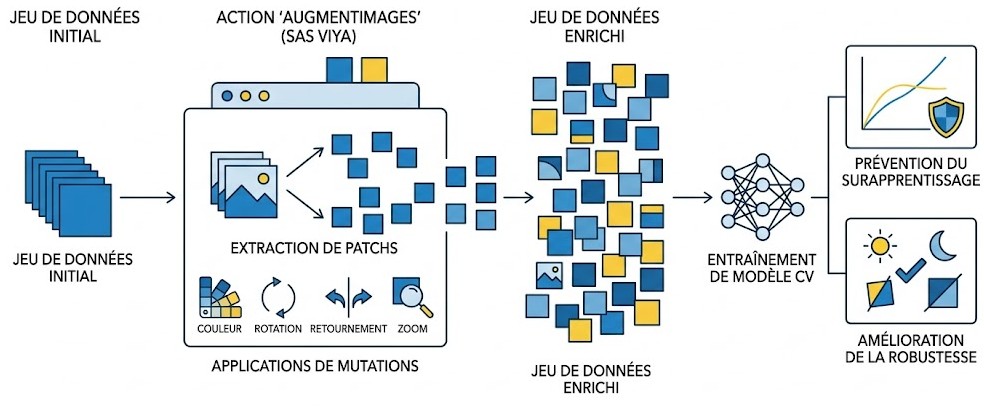 Schéma : Pourquoi et comment l'action augmentImages est-elle cruciale pour l'entraînement de modèles de vision par ordinateur?