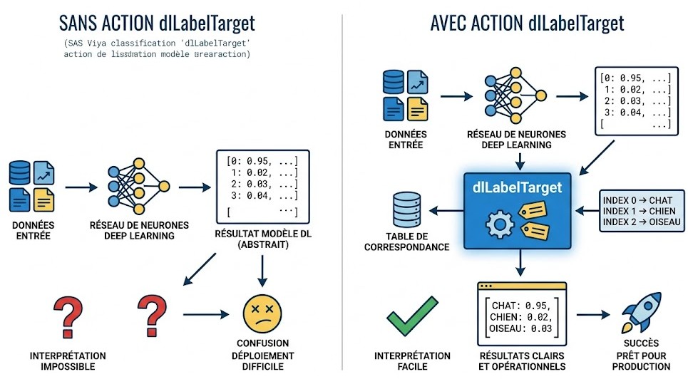 Schéma : Pourquoi l'action dlLabelTarget est-elle incontournable pour vos modèles de classification Deep Learning ?