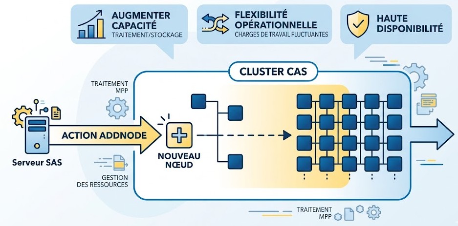 Schéma : Quel est l'objectif stratégique de l'action addNode dans SAS Viya Platform ?