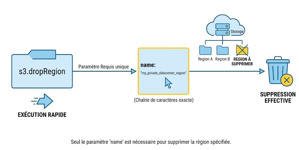 Schéma : Quel est l'unique paramètre requis pour faire fonctionner l'action s3.dropRegion ?